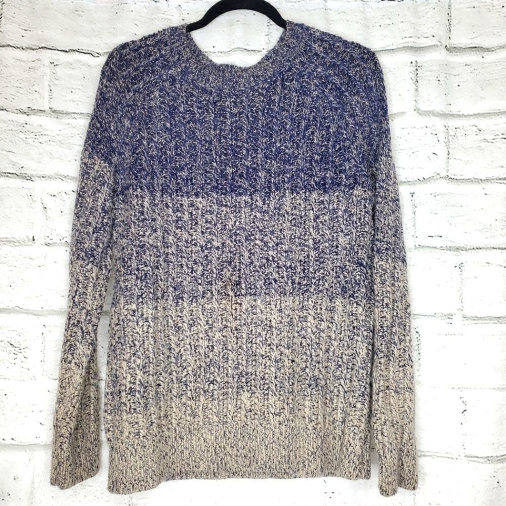 Lucky brand cre Neck ombre knit sweater medium blue gray